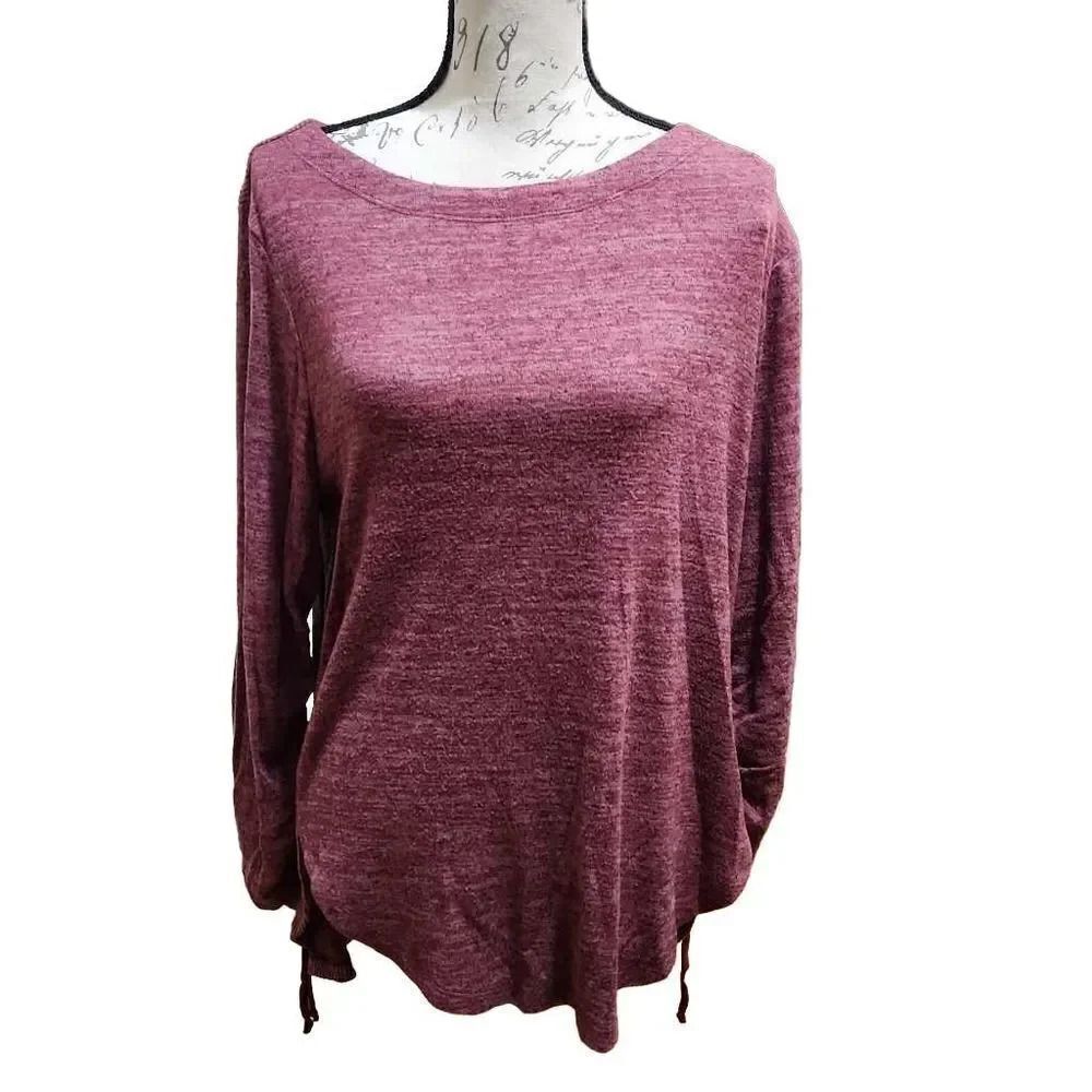 Saturday Sunday Anthropologie Ladies Marled Red Sz Med Ribbed Ruched Sleeve Top